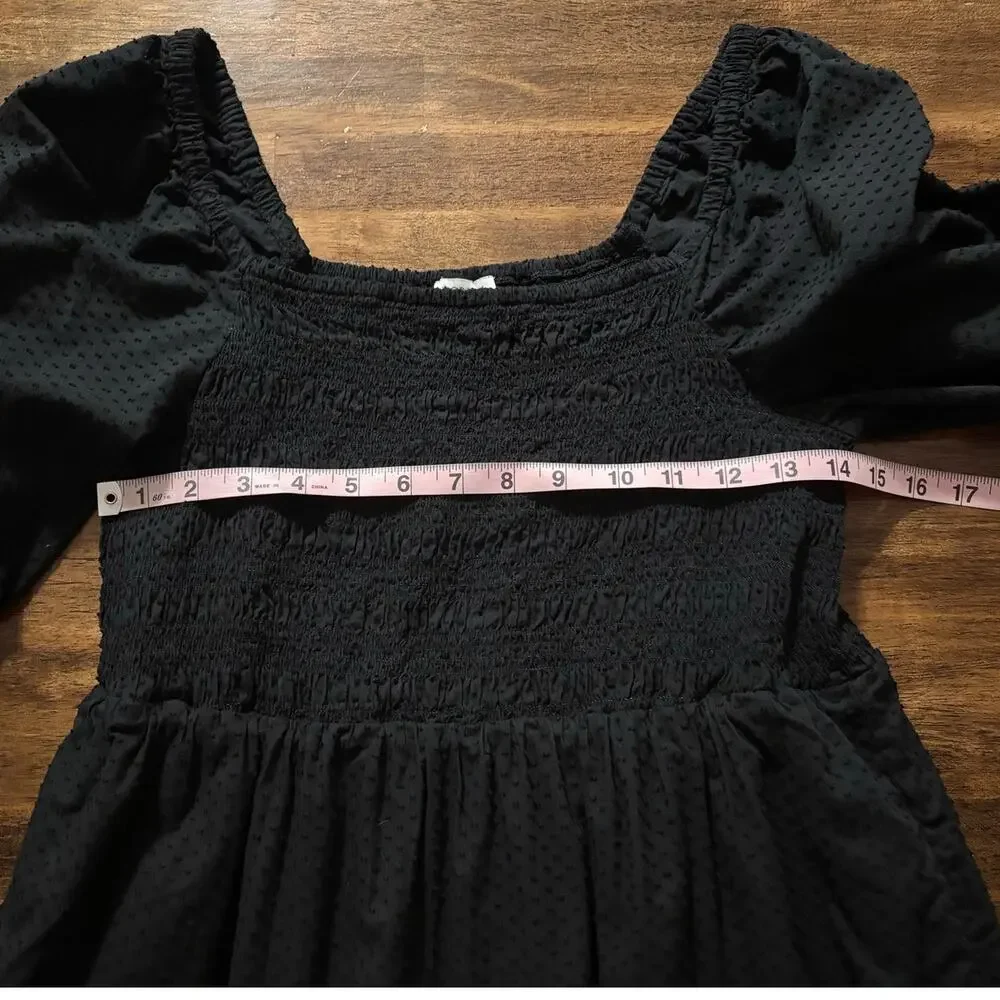 J Crew Women's Medium Dress Smocked Short Mini Puff Sleeve Square Neck Cotton